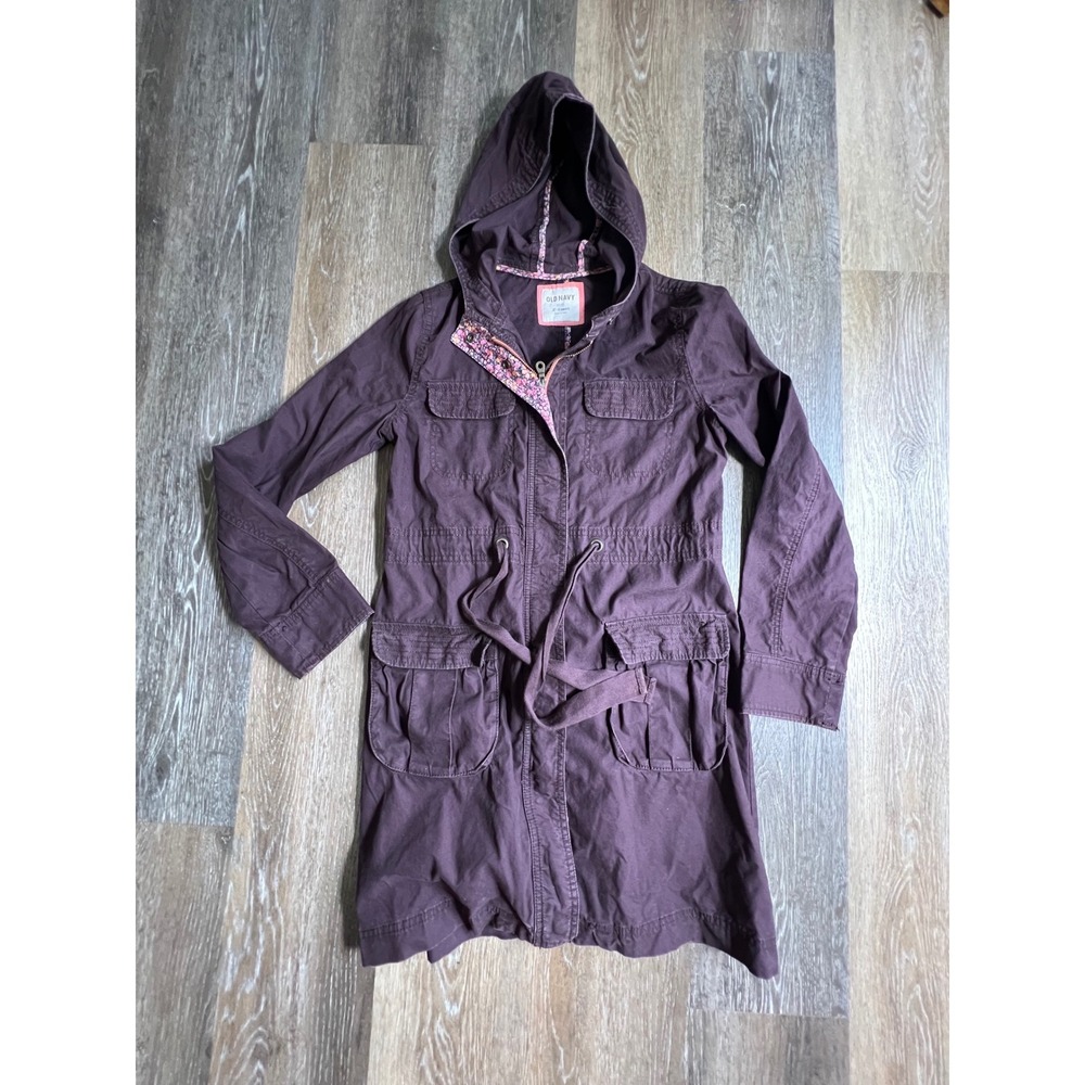 Old Navy Utility‎ Parka Women XS Purple Hooded Floral Trim Field jacket